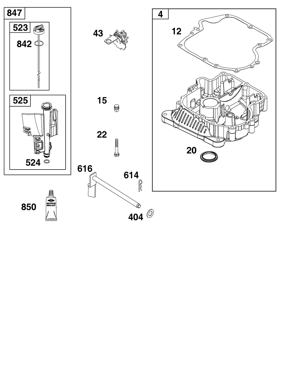 Crankcase Cover/Sump And Lubrication Group Diagram and Parts List for 31Q507-0014-H5 200000 - 399999 Briggs and Stratton Engine